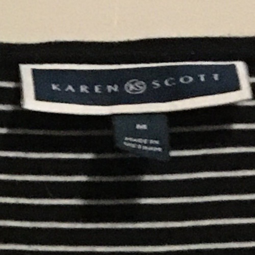 Karen Scott Pinstripe Cotton Jersey Long Sleeve Tee Floral Embroidered French Gi - Picture 9 of 15